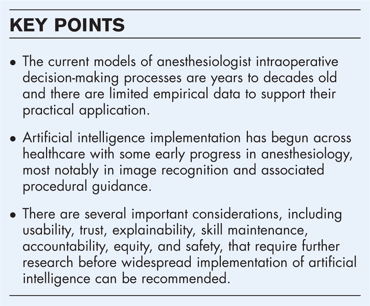 Decision-making in anesthesiology: will artificial intelligence make intraoperative care safer?