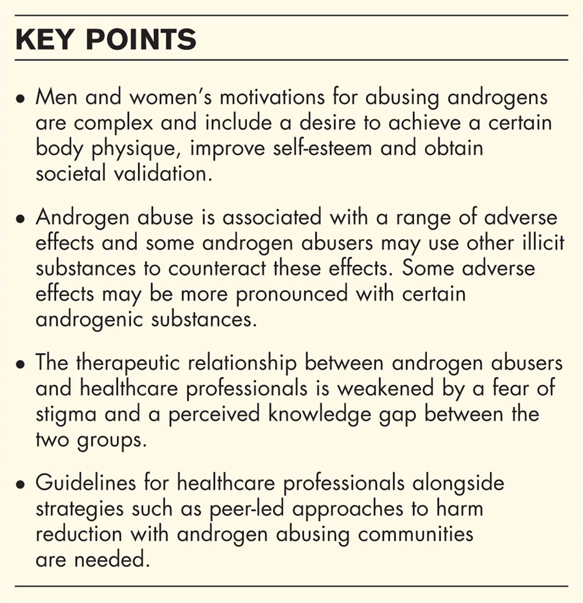A review of recent evidence on androgen abuse from interviews with users