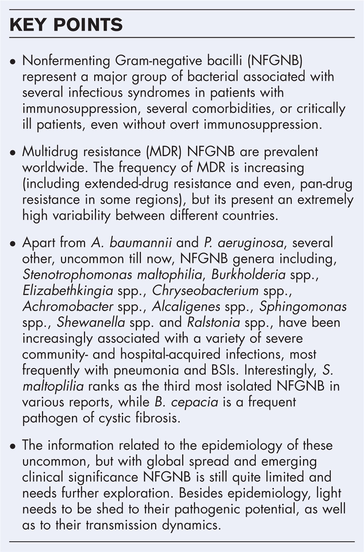 Current viewpoint on the epidemiology of nonfermenting Gram-negative bacterial strains