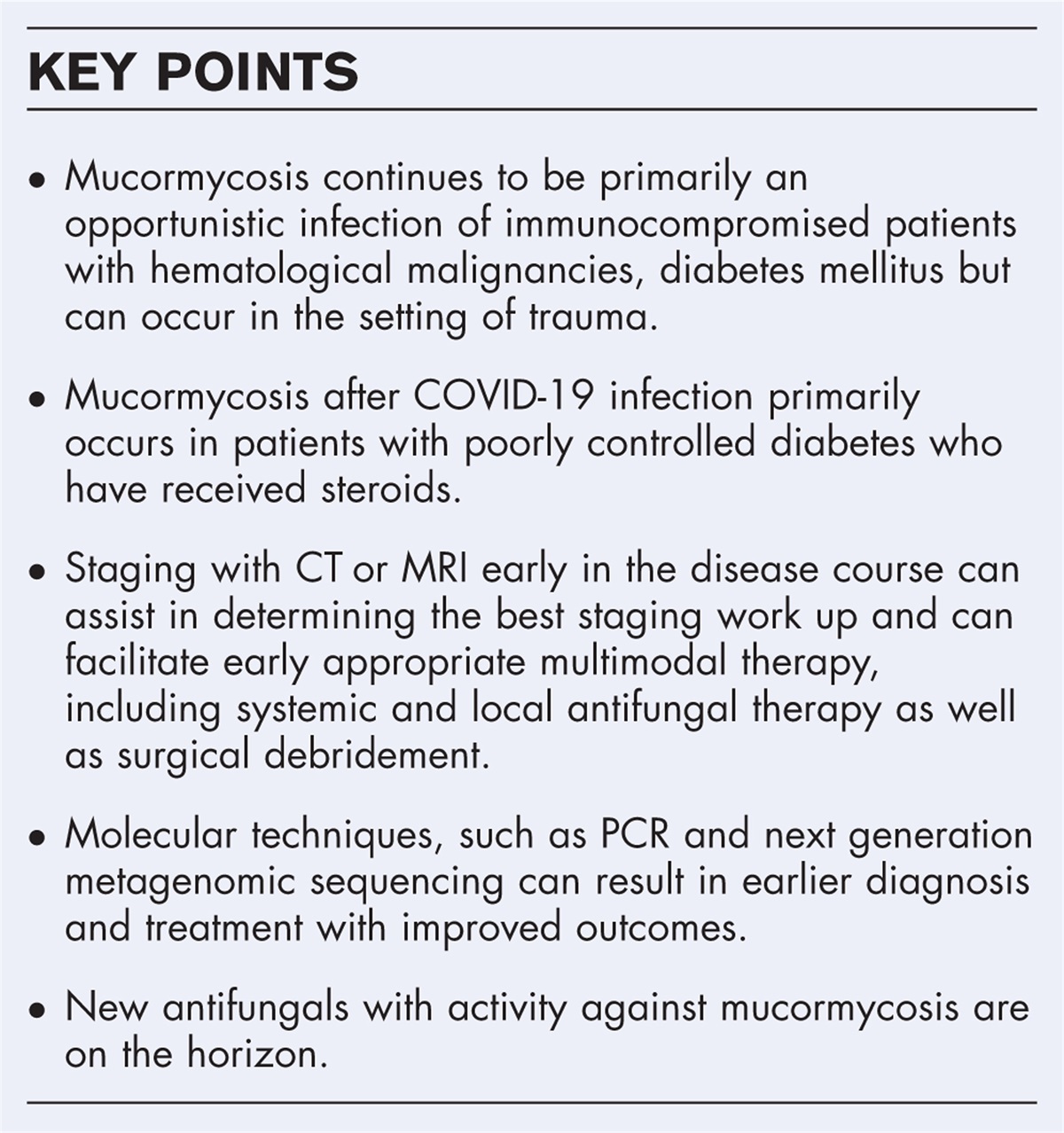 Mucormycosis: update on clinical presentation, diagnosis, and treatment