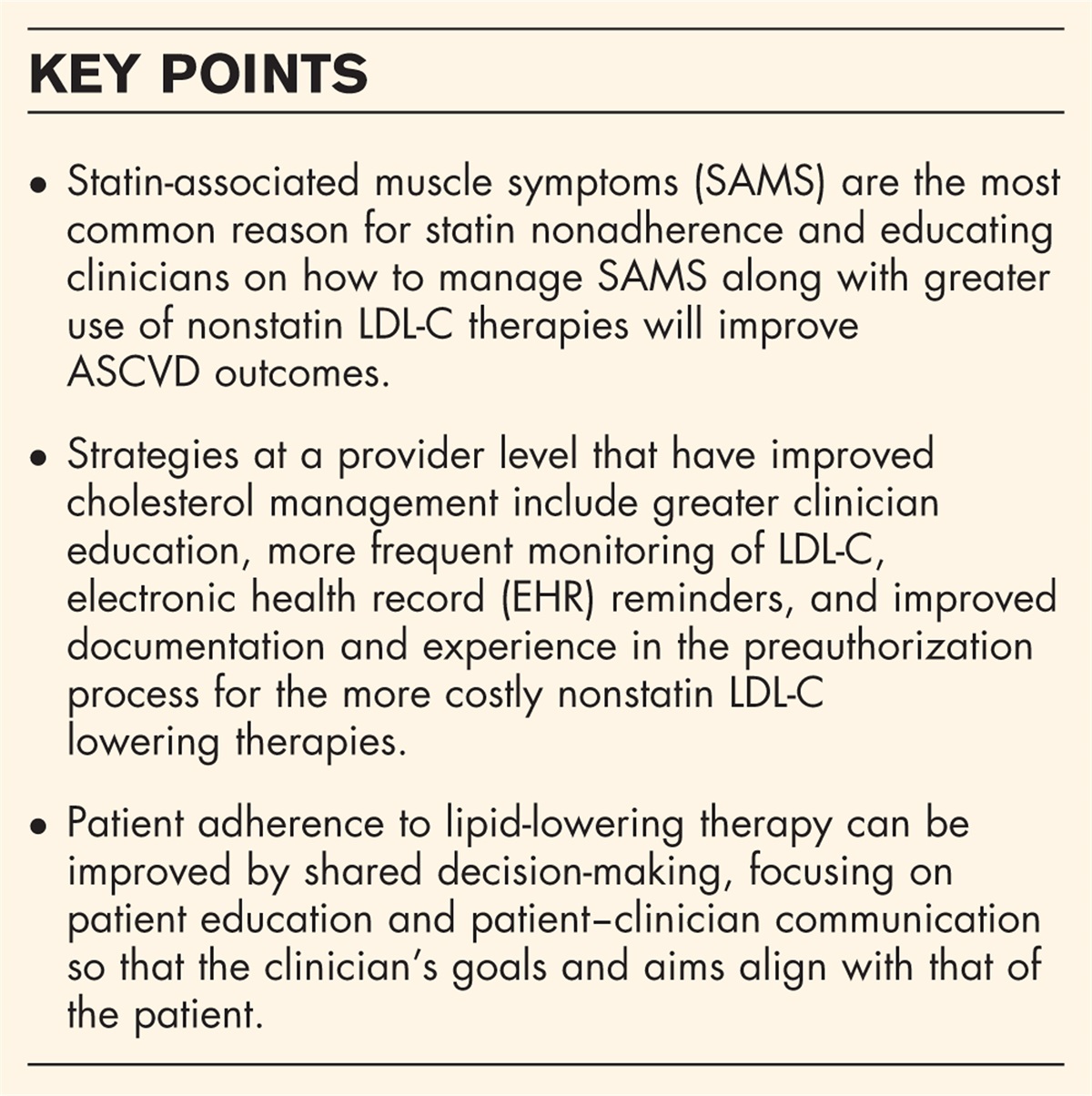 Strategies of improving adherence to lipid-lowering therapy in patients with atherosclerotic cardiovascular disease