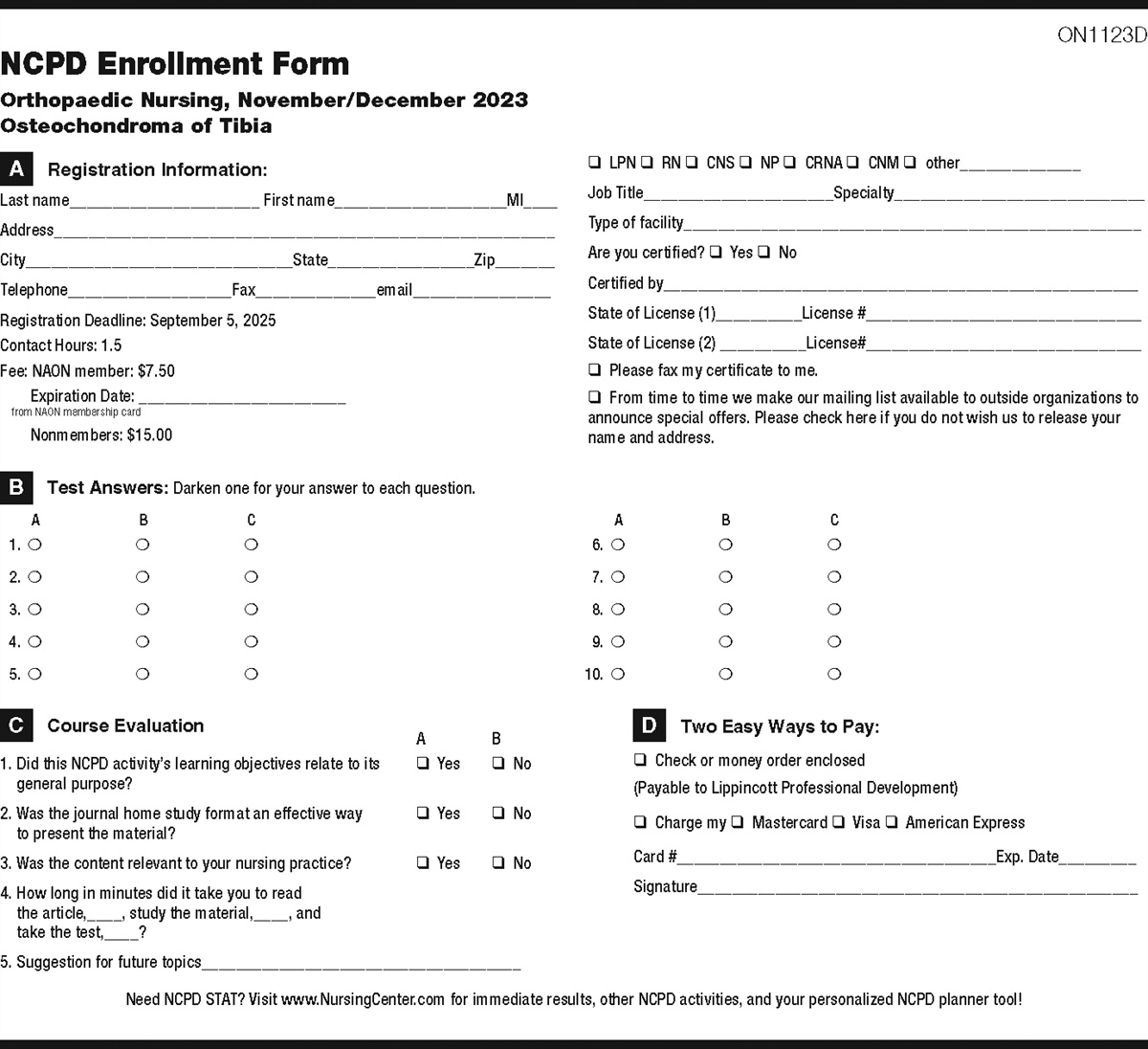 NCPD Tests: Osteochondroma of Tibia