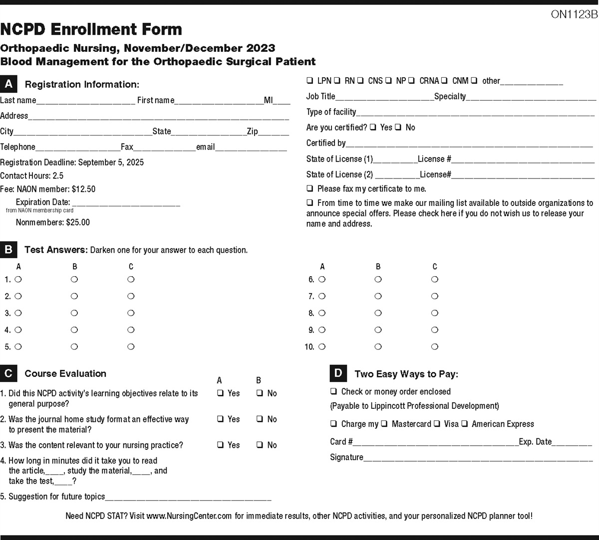 NCPD Tests: Blood Management for the Orthopaedic Surgical Patient