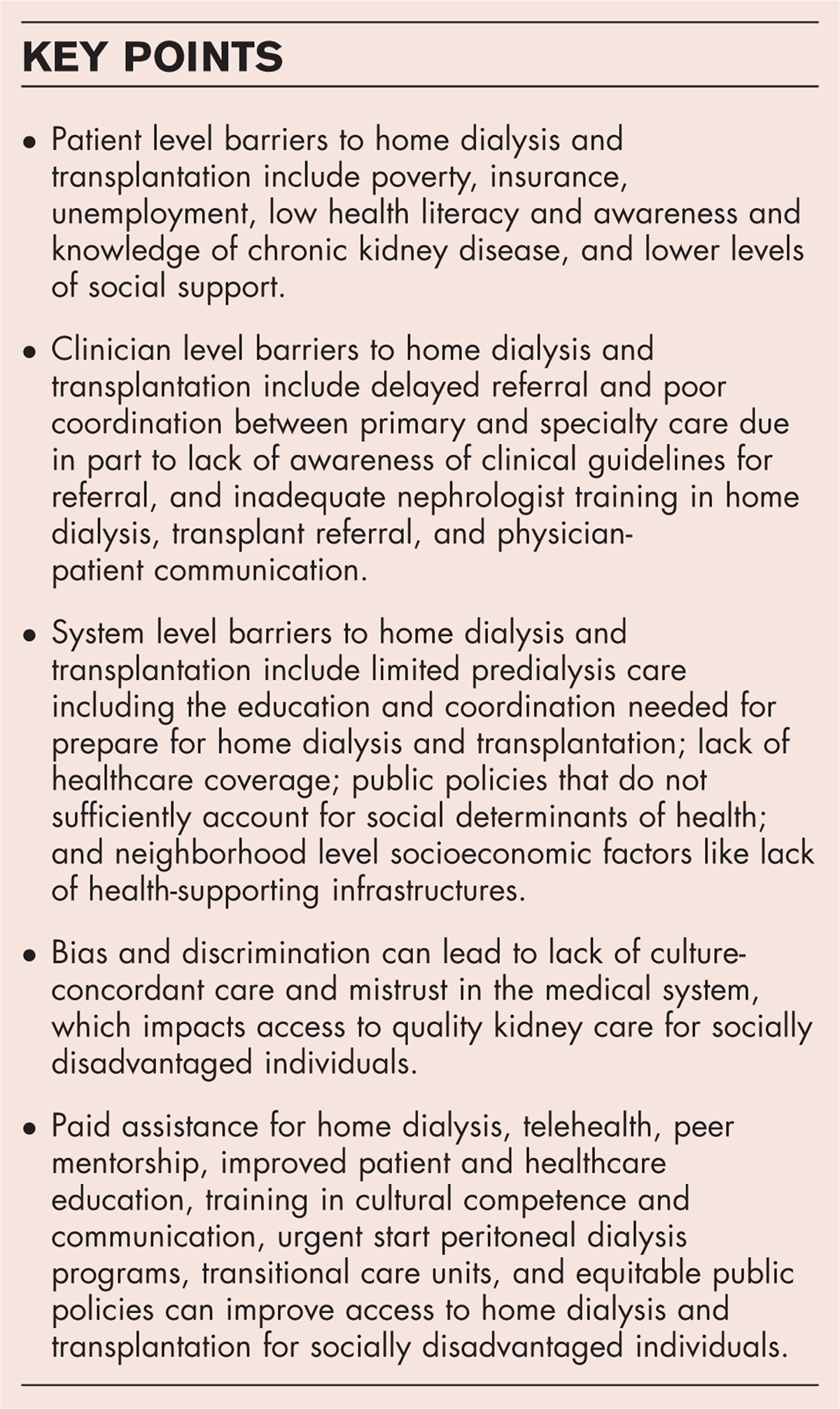Barriers to home dialysis and kidney transplantation for socially disadvantaged individuals