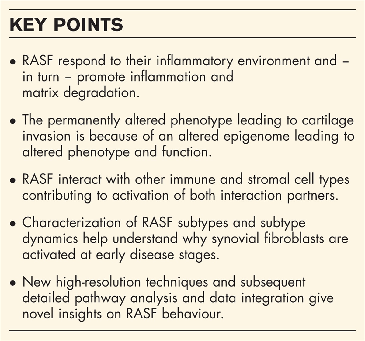 Recent developments in the synovial fibroblast pathobiology field in rheumatoid arthritis